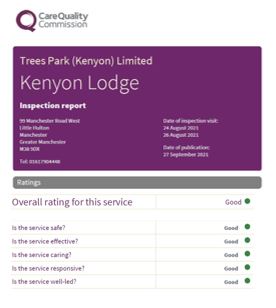 Kenyon Lodge receive CQC GOOD Rating in all areas - Thumbnail